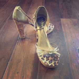 Guess by Marciano Gold Platform Cork Heels